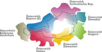 Schematische Darstellung der österreichischen Programmregionen im Rahmen der bilateralen Interreg-Programme (BKA © ÖIR Informationsdienste GmbH (2006))
