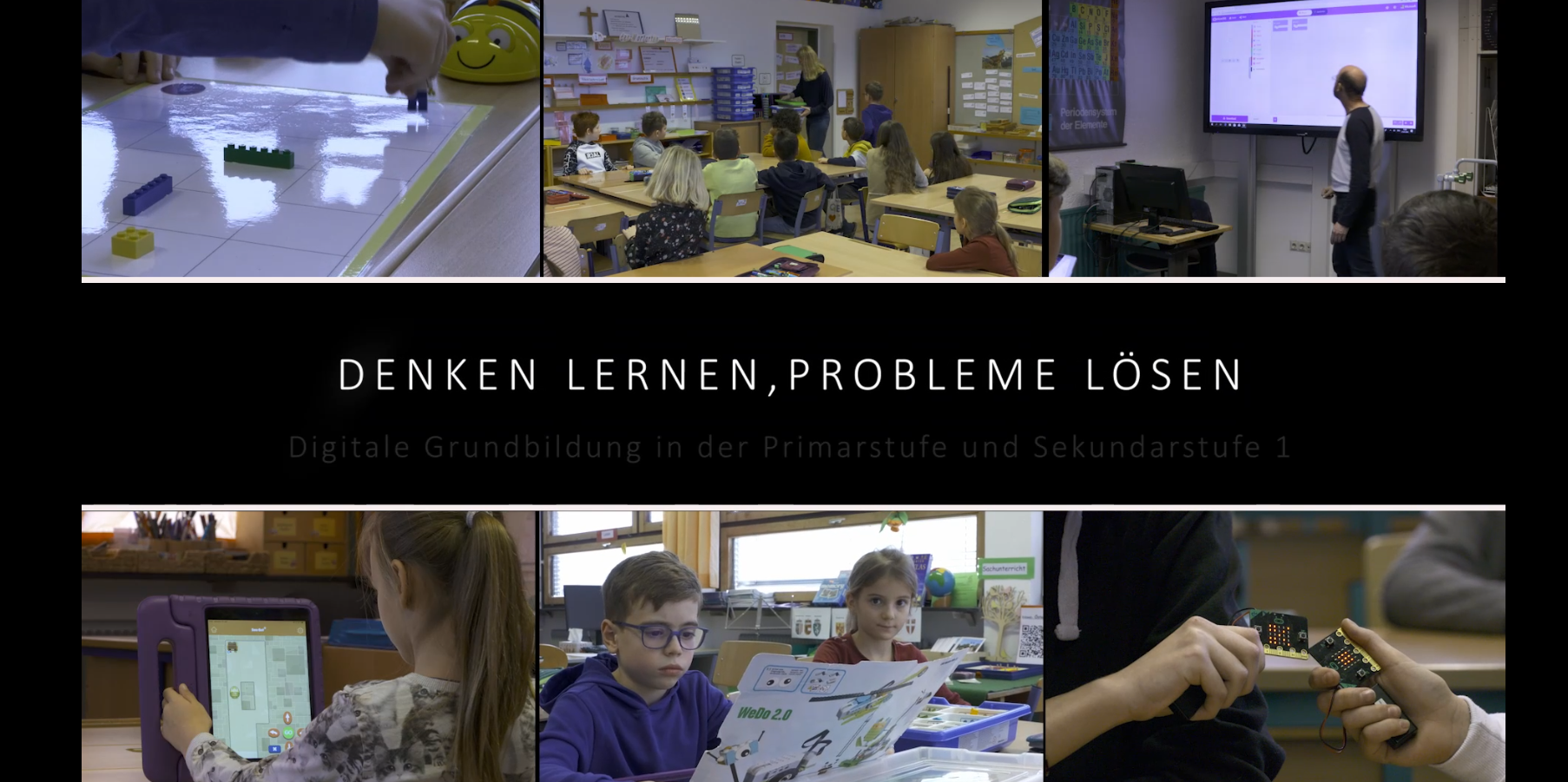 Video zum Projektfilm Denken lernen, Probleme lösen – Digitale Grundbildung in der Primarstufe und der Sekundarstufe I - Screenshot, verschiedene Lernsituationen