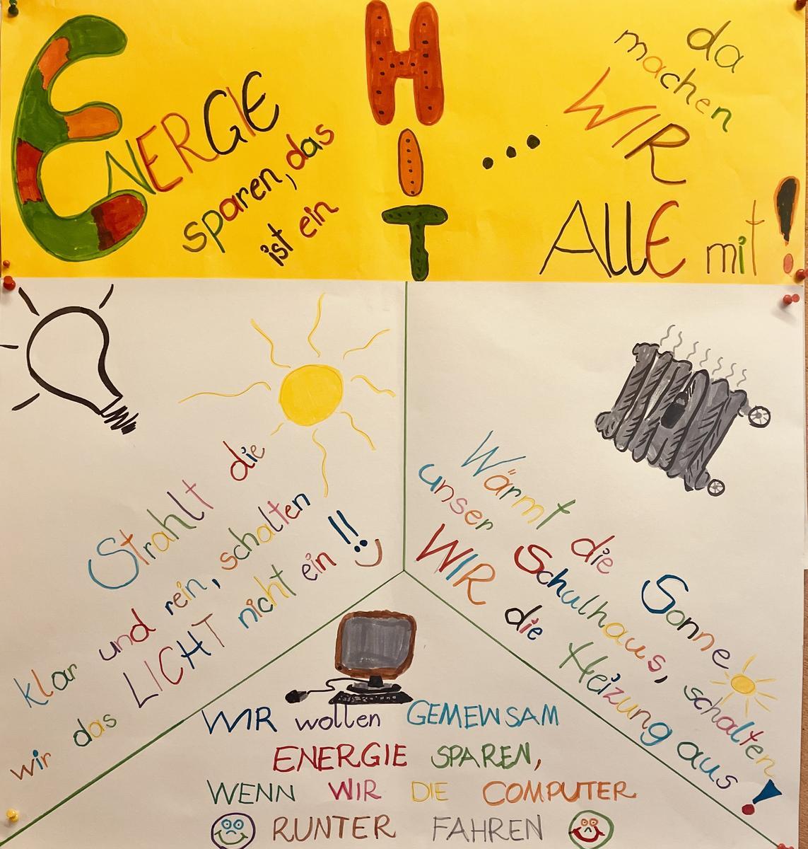 Volksschule Pichl  im Ennstal - Plakat „Energie sparen - das ist ein Hit - da machen wir alle mit!“ 