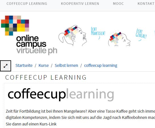coffeecuplearning der Virtuellen Pädagogischen Hochschule - Screenshot