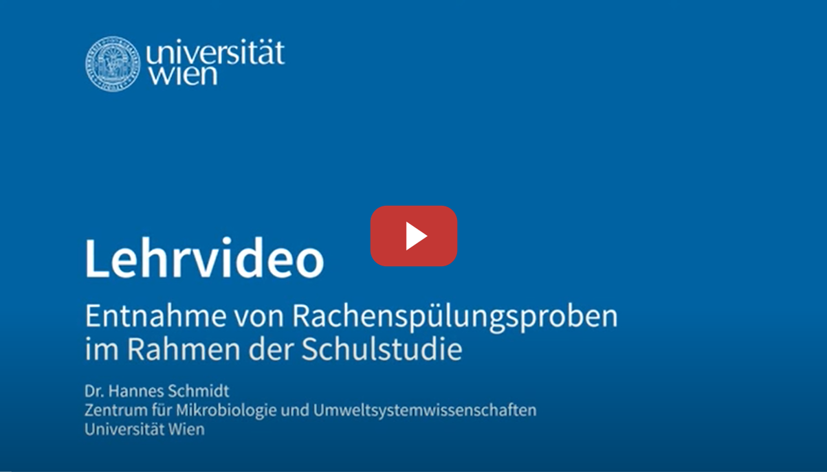 Lehrvideo der Universität Wien für Schulärztinnen und Schulärzte/medizinische Assistenz zur Entnahme von Rachenspülungsproben im Rahmen der Schulstudie: